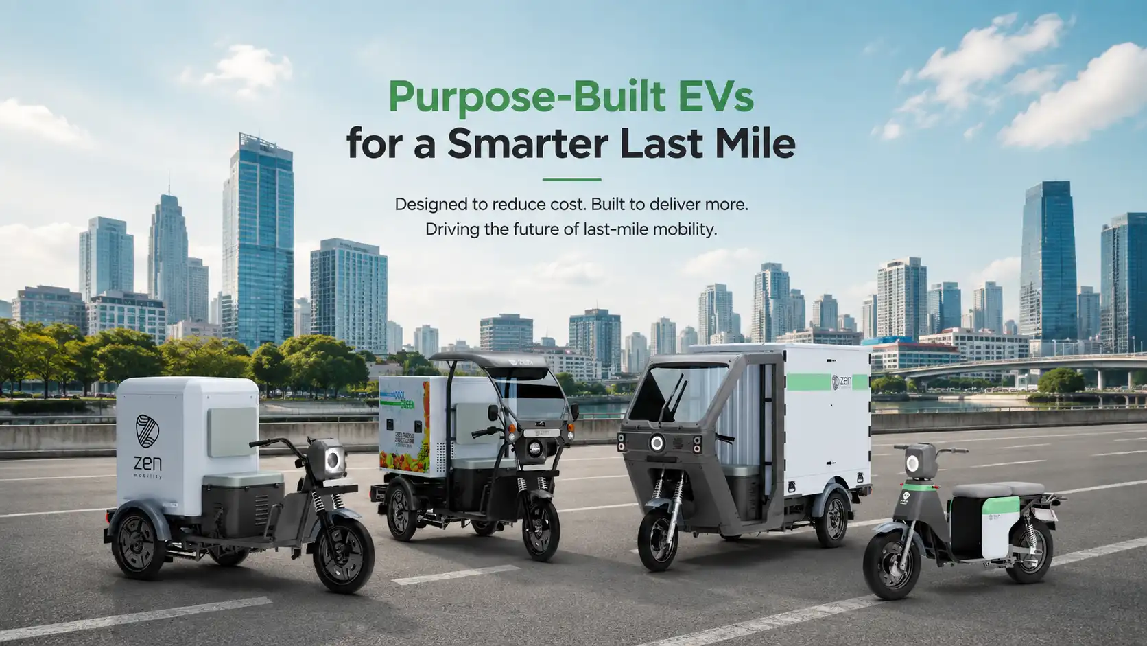 The Zen Mobility vehicle line-up — two- and three-wheel electric cargo vehicles